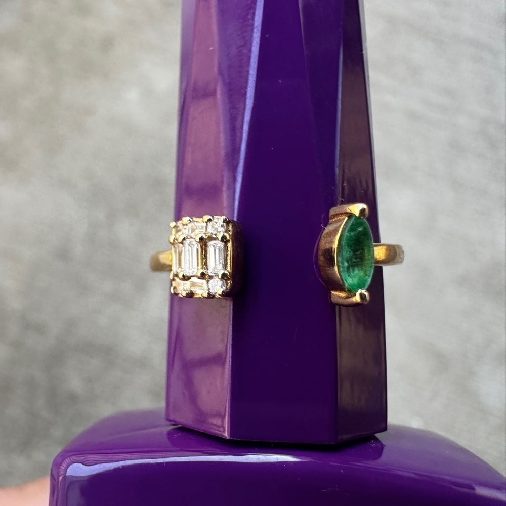New 14K Gold Ring with Emerald and Diamonds Size 7 - Picture 4 of 11